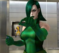 breasts claws handheld green_eyes gloves green_hair shrunken_man costume belt x-men wolverine captain_america pinched digital_render marvel_comics hydra looking_at_tinies revan67 viper