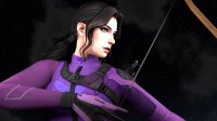 breasts black_hair gloves ponytail hawkeye shrunken_woman night bow costume belt stars helmet on_shoulder digital_render cassie_lang stature marvel_comics kate_bishop young_avengers revan67