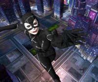breasts giantess city mega buildings green_eyes gloves boots reaching mask batman night costume cape catwoman thief looking_at_tiny digital_render dc_comics revan67