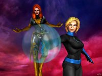 breasts giantess blonde butt blue_eyes gloves green_hair red_hair boots blue_skin shrunken_woman giantesses avengers costume fantastic_four leotard jumpsuit x-men no_background green_skin black_widow digital_render jean_grey she-hulk mystique invisible_woman marvel_comics susan_storm revan67