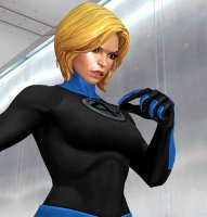breasts blonde green_eyes shrunken_man indoors costume ant-man fantastic_four pinched looking_at_tiny digital_render on_breasts invisible_woman marvel_comics susan_storm revan67