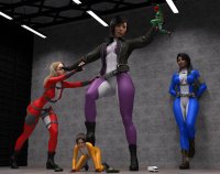 breasts giantess mega blonde black_hair long_hair handheld brunette tank multiple_sizes gloves asian red_hair boots crawling fighting giantesses vehicles dark_skin pinned thighs indoors jacket costume milf belt jumpsuit hairband x-men observing zipper looking_at_tiny digital_render training gwen_stacy mary_jane kitty_pryde marvel_comics leaning_against_wall yuri_watanabe giant_woman_squad anttiergod rio_morales earth_2620