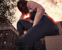 breasts giantess city mega blonde butt buildings kneeling airplane thighs costume point_of_view looking_at_viewer water_tower digital_render gwen_stacy spider-man marvel_comics giantesshug spier-gwen