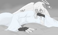 breasts drawing giantess micro blushing wings angel monochrome long_hair butt cleavage nail leaf halo feathers looking_at_tiny robes heaven yohomeboyraps thebeanieman zector1114
