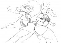 breasts drawing giantess monochrome long_hair butt bunny_ears cleavage bra unknown_artist shorts shrunken_man sketch giantesses top fionna adventure_time source_needed between_butts canyon no_background looking_at_tiny bare_legs fists cartoon_network fionna_campbell