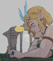 breasts drawing giantess horns mega blonde color elf lying_down unknown_artist tattoo ruins necklace earrings dialogue source_needed looking_at_tiny pointed_ears the_legend_of_zelda link_(the_legend_of_zelda) princess_zelda_(the_legend_of_zelda) link_(legend_of_zelda)
