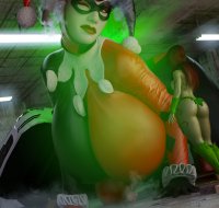 breasts growth giantess mega butt destruction huge_breasts gloves red_hair boots harley_quinn crawling mask vehicles costume poison_ivy jetslasher white_skin thick_thighs digital_render dc_comics bare_legs outgrowing_room