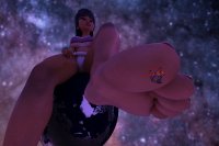 breasts giantess earth giga space black_hair long_hair toes barefoot goddess moon dark_skin earrings native top planet_destruction bracelet stars hands_on_hips chel digital_render cosmic_giantess loincloth dreamworks sitting_on_planet the_road_to_el_dorado bare_midriff sctheriaulgts