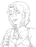 breasts drawing monochrome cleavage struggle e-akahele shrunken_man between_breasts