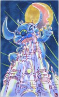 drawing furry alien color giant male climbing castle moon night disney looking_at_viewer stitch solo disney_parks cinderella_castle open_smile l_miho lilo_and_stitch