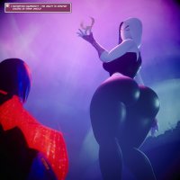 breasts growth giantess wings mega butt destruction handheld mask thighs costume point_of_view hood thick_thighs pinched looking_at_tiny digital_render gwen_stacy spider-man marvel_comics spider-gwen vulture wotm8h8 spider-man_2099