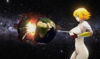 breasts giantess nude earth giga alien blonde space large_breasts destruction blue_eyes planet goddess milk gloves lactation explosion planet_destruction stars digital_render terra bulloftheeast