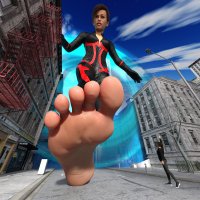 breasts giantess city mega barefoot buildings brunette gloves street short_hair portal dark_skin michelle costume point_of_view jumpsuit digital_render mary_jane spider-man marvel_comics lamp_post peter_parker michelle_jones anttiergod