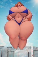 bikini breasts drawing nipples giantess city mega alien color large_breasts long_hair swimsuit cleavage buildings green_eyes huge_breasts teen_titans red_hair starfire bbw underboob thighs hands_on_hips orange_hair glowing_eyes thick_thighs dc_comics orange_skin bare_legs bare_midriff someshittysketches