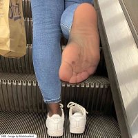 collage nude toes jeans socks shrunken_man sneakers shopping_bag escalator clothing_entrapment marklovefeet