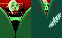 breasts drawing giantess white_hair panties alien comic color large_breasts red_eyes shrunken_person mohawk freckles leg_crush disney point_of_view top dialogue green_skin looking_at_tiny spikes bare_midriff lord_dominator wander_over_yonder diamondm-da