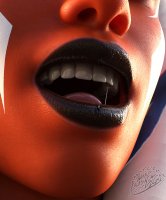 giantess micro horns alien tongue armor teeth saliva climbing lips star_wars shrunken_woman open_mouth tattoo helmet on_lips digital_render orange_skin togruta ahsoka_tano mandalorian bo_katan jedi ahsoka bakedalaskabigs lekku