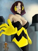 breasts drawing giantess city mega color blue_eyes cleavage buildings brunette gloves reaching avengers costume thief looking_at_tiny janet_van_dyne marvel_comics the_wasp clothing_entrapment criminals avengers_earths_mightiest_heroes tshaolmv