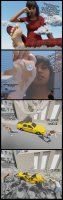 breasts giantess giga city flood comic black_hair destruction toes barefoot water high_heels pajamas sweat street sitting vehicles dark_skin clouds jacket point_of_view dialogue running_away taxi digital_render ms_marvel marvel_comics droplets kamala_khan anttiergod