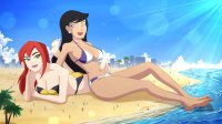 bikini breasts drawing giantess city mega black_hair color large_breasts long_hair butt swimsuit beach crossover toes barefoot cleavage water ocean green_eyes purple_eyes red_hair lying_down sun giantesses thighs superman lois_lane earrings crowds sunbathing dc_comics mary_jane thedaibijin bare_legs spider-man marvel_comics bare_midriff