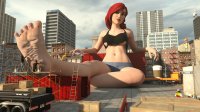 breasts giantess city mega long_hair toes barefoot cleavage buildings green_eyes smiling red_hair sitting shorts parody vehicles ladder coffee leaning_against_building truck freckles top ripped_clothing dirt legs_crossed filming scaffolding makeup coffee_cup movie_crew attack_of_the_50_foot_woman looking_at_tiny digital_render jeanshorts mary_jane bare_legs spider-man marvel_comics bare_midriff gtssrg