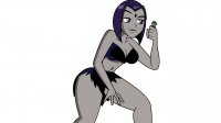 breasts drawing giantess mega color handheld cleavage bra skirt purple_hair smiling raven teen_titans beast_boy ripped_clothing no_background green_skin dc_comics bare_legs grey_skin bare_midriff thegiantwoman