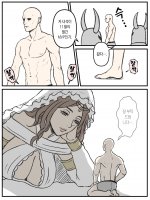 breasts drawing giantess mega comic color armor cleavage brunette goddess brown_eyes dialogue dark_souls helmet no_background looking_at_tiny gwynevere