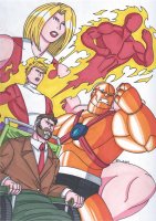 breasts drawing giantess chief mega blonde color robot green_eyes brunette muscles shorts thing costume fantastic_four doom_patrol dc_comics bare_legs elasti-girl robotman invisible_woman marvel_comics human_torch mr._fantastic wheelchair negative_man fusion amalgam robermacquarrie1