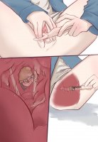 breasts drawing insertion nude pussy masturbation comic color brunette bottomless pink_eyes shrunken_woman no_background kkomo koumo