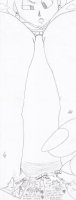 breasts drawing giantess giga comic monochrome large_breasts destruction cleavage buildings breast_crush jodagee dragon_ball goku earrings dialogue gohan annin looking_at_tinies