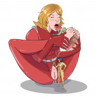 breasts drawing giantess pussy blonde color long_hair licking saliva brunette gloves red_hair short_hair boots shrunken_woman dark_skin clover closed_eyes totally_spies belt jumpsuit hands_on_hips alex sam zipper no_background cosmowalisson