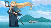 giantess mega blonde long_hair water ocean anime island elf staff braid mage ships belt wading pointed_ears delicious_in_dungeon marcille meshi