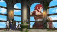 breasts giantess mega clothed fantasy anime red_hair short_hair dwarf dungeon window_view delicious_in_dungeon meshi namari