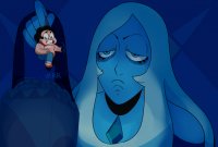 drawing giantess white_hair color blue_eyes handheld blue_skin death dangle frowning pinched looking_at_tiny steven_universe blue_diamond