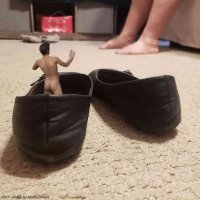collage nude feet barefoot in_shoe shrunken_man marklovefeet