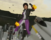 breasts giantess giga city mega black_hair attack handheld buildings military brown_eyes gloves asian short_hair boots explosion fighting jets mountains fist jacket belt jumpsuit crane sign zipper digital_render spider-man marvel_comics yuri_watanabe giant_woman_squad anttiergod earth_2620