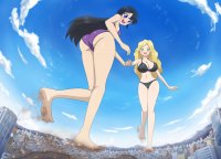 bikini breasts drawing giantess blushing giga city mega blonde black_hair color large_breasts long_hair butt swimsuit destruction toes barefoot cleavage buildings green_eyes purple_eyes smiling mountains giantesses point_of_view looking_at_viewer wendy south_park thedaibijin bare_legs bare_midriff foot_prints bebe