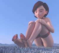 giantess panties giga city mega destruction buildings brunette stockings brown_eyes short_hair foot_crush lingerie thighs milf disney imminent_crush the_incredibles digital_render elasti-girl pixar gtssrg
