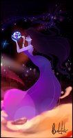 breasts drawing giantess earth giga space black_hair color long_hair butt planet handheld goddess dress stars purple_skin eris cosmic_giantess sinbad bombstaticz