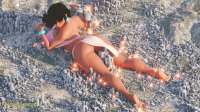 breasts giantess giga city black_hair large_breasts long_hair destruction toes barefoot cleavage buildings explosion dark_skin thighs earrings native top bracelet looking_behind chel thick_thighs digital_render loincloth dreamworks the_road_to_el_dorado bare_midriff ravenkinggts