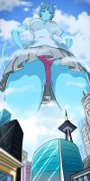 breasts drawing giantess panties furry giga tail city mega upskirt color large_breasts cleavage skirt buildings blue_hair blue_skin cat_girl clouds thighs shirt point_of_view looking_at_viewer hands_on_hips bryan_lobdell thick_thighs the_amazing_world_of_gumball bare_legs nicole_watterson cartoon_network