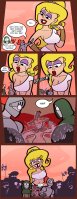 breasts drawing giantess vore mega blonde comic color large_breasts long_hair armor blue_eyes sword fantasy cleavage skirt saliva goddess knight smiling spitting earrings top dialogue wizard hood helmet thief eris bare_legs bare_midriff looking_at_tinies cartoon_network mk210 the_grim_adventures_of_billy_and_mandy