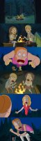 breasts drawing giantess mega blonde comic color cleavage skirt angry brunette ponytail giantesses forest pants night milf shirt trees top orange_hair campfire camping looking_at_tiny rick_and_morty summer_smith bigchipher66 beth_smith tricia