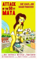 breasts drawing giantess city mega color long_hair handheld barefoot cleavage skirt buildings brunette simpsons parody highway scientist vehicles poster the_simpsons straddling top maya homer_simpson attack_of_the_50_foot_woman gulliver63 bare_legs yellow_skin bare_midriff springfield professor_frink
