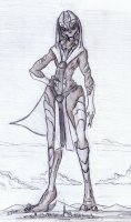 drawing giantess giga city monochrome color destruction claws barefoot buildings mountains tattoo looking_at_viewer hands_on_hips hood mass_effect colonel-gabbo loincloth turian