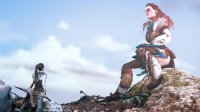 breasts giantess mega black_hair large_breasts long_hair skirt red_hair sitting mountains pants horizon tattoo braid necklace digital_render aloy js3ds senua sitting_on_mountain
