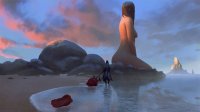 breasts drawing giantess nude mega black_hair color long_hair butt beach water kneeling rose thighs rocks jameszapata