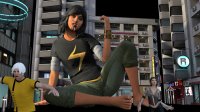 breasts giantess vore city mega black_hair toes barefoot buildings sitting pants dark_skin bracelet running_away digital_render ms_marvel marvel_comics kamala_khan looking_at_tinies pandatomi77