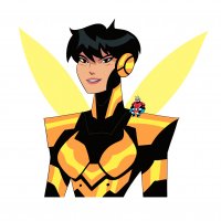 breasts drawing giantess wings black_hair color armor asian short_hair sitting shrunken_man costume ant-man belt helmet on_shoulder no_background janet_van_dyne marvel_comics the_wasp hank_pym ultimates dajam22