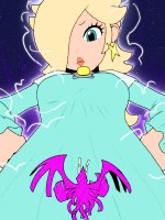 breasts drawing giantess horns wings mega blonde space color blue_eyes dress super_mario point_of_view earrings stars hands_on_hips looking_at_tiny princess_rosalina thesigmaarts cursa